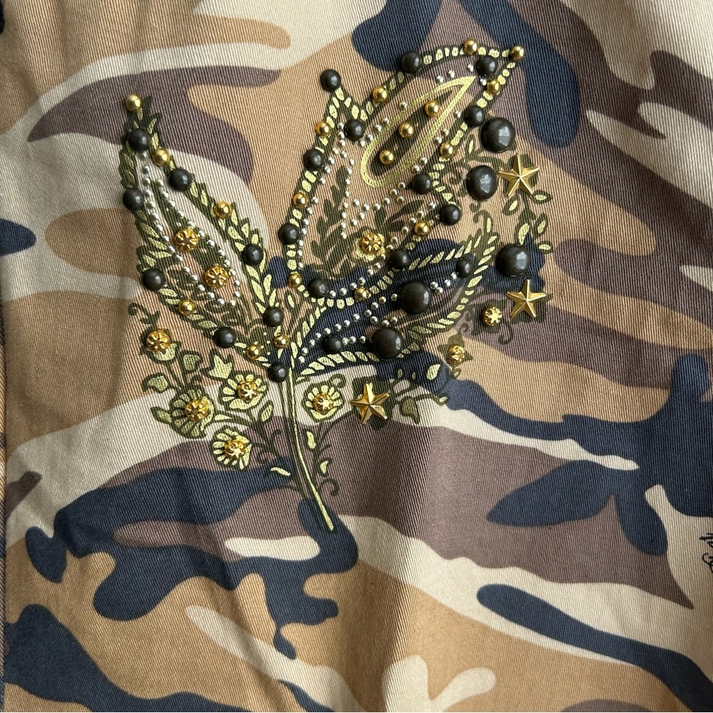 Baby Phat Y2K Brown Tan Camo Cargo Wide Leg Embellished Rhinestone Pants - Picture 6 of 14